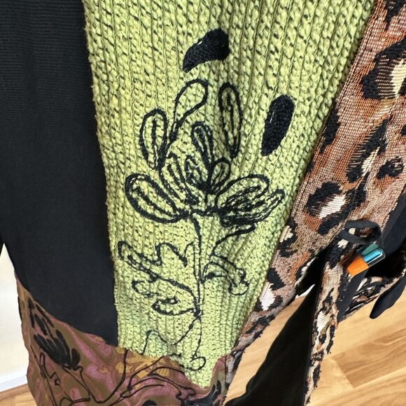 Alex Kim Womens Cardigan Sweater Jacket Patchwork Animal Print Art to Wear Large - Picture 12 of 15